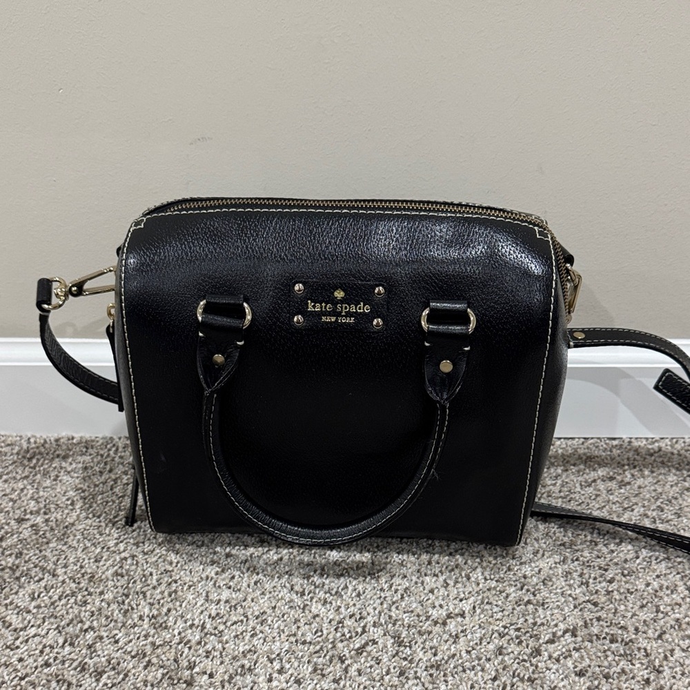 kate spade Black Pebbled Leather Satchel with Gold Hardware